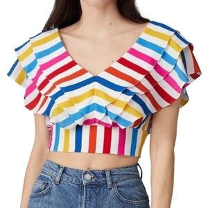 Color Me Courtney Holly Rufflle Crop Top - Rainbow